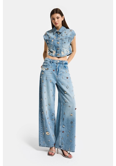 it's basic Kadın Kot Rengi 12s6-32 Mega Baggy Fit Özel Dikim Aksesuarlı Tasarım Denim Jean Mavi
