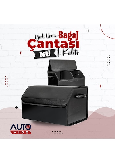 Oto Deri Bagaj Organizer Deri Bagaj Çantası Araç Bagaj Düzenleyici Siyah Deri