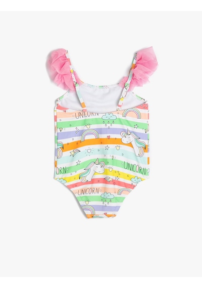 Koton Mayo Tül Detaylı Unicorn Baskılı Multıcolor 4skg30028mm Mavi