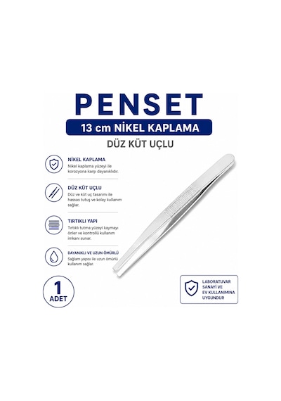 Penset Düz Küt Uçlu 13 Cm Nikel Kaplama