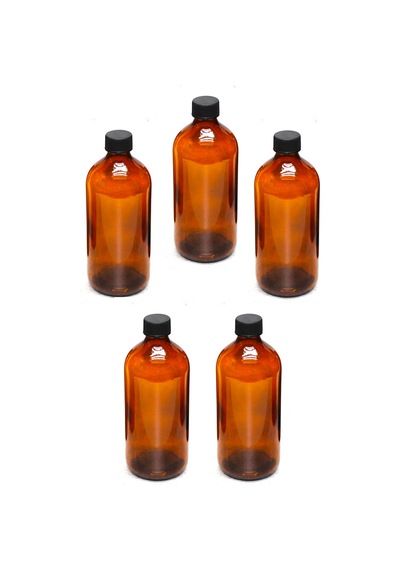 5 Adet 500 Ml Siyah Plastik Kapaklı Amber Kahverengi Cam Şişe Çok Renkli