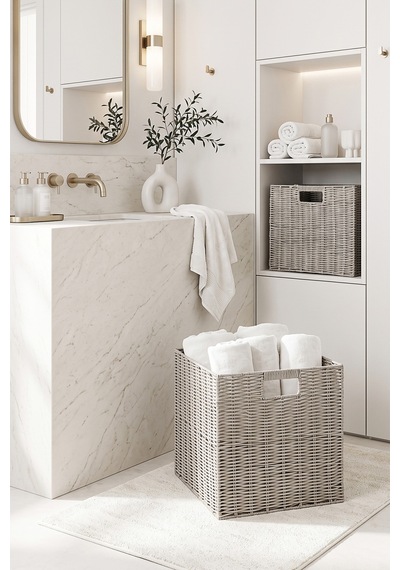 Ocean Home Textile 2'li Yıkanabilir Gri Pp Rattan Sepet Set 33 X 33 X 33 Cm
