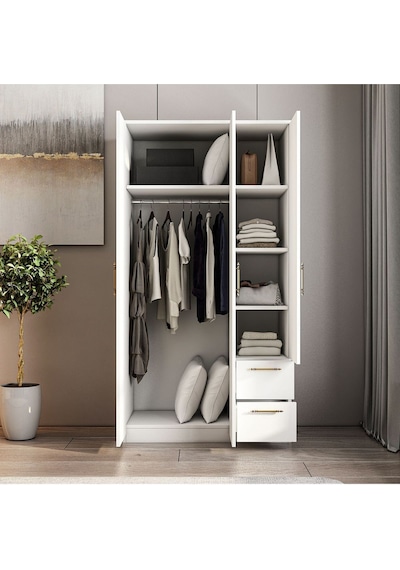 Merlin 3 Kapaklı, Çekmeceli, Raflı Gardırop, Yatak Odası Dolap, Elbise Dolabı İstanbul Ceviz - 172 Cm / Beyaz Merlin 3 Kapaklı, Çekmeceli, Raflı Gardırop, Yatak Odası Dolap, Elbise Dolabı İstanbul Ceviz - 172 Cm / Beyaz