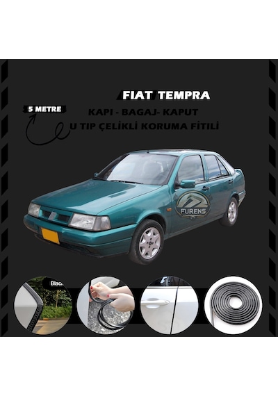 Fiat Tempra Oto Araç Kapı Koruma Fitili 5 Metre Parlak Siyah Renk