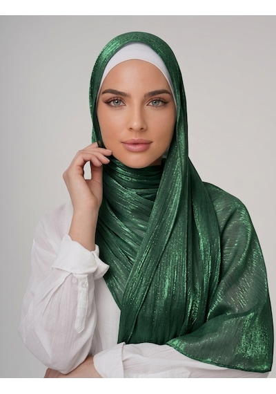 İpek Dükkanı Organza Shımmer Abiye Üzeri Parlak Şal Zümrüt