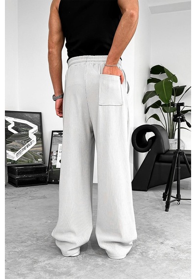 Gri Likralı Fitilli Baggy Pantolon Gri
