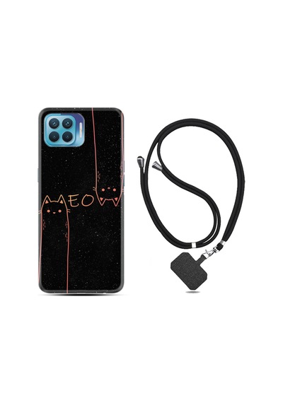 Oppo Reno 4 Lite Kılıf Boyun Askılı Meow 1657