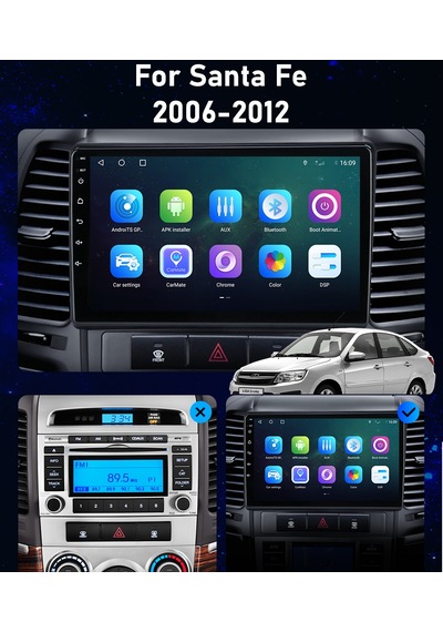 EXVOL Hyundai Santa Fe 2006-2012 Android Multimedia 2/32 GB 9'' HD IPS