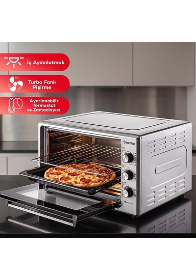 Şamdan 2033 60 L Çift Camlı Turbo İç Aydınlatmalı Zaman Ve Isı Ayarlı Mini/Midi Fırın