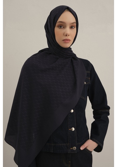 Armine Lacivert Link Desen Bambu Cotton Şal 02 Lacivert