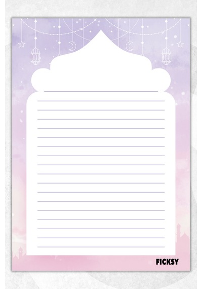 A5 İslam Bloknot Çizgili Defter - 50 Yaprak - Memopad - Notepad - Not Defteri - Not Kağıdı Mor Mor