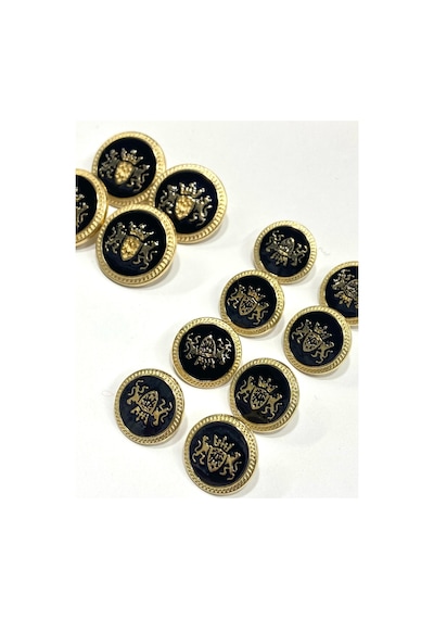 Blazer Ceket Düğmesi Takımı Çift Aslan Modeli 4+8 Set - Gold Siyah