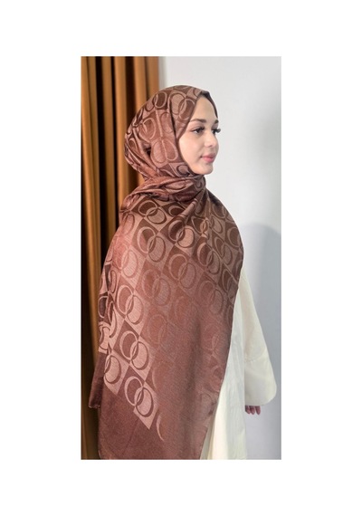 Ardün Hijab Halka Desen Pamuklu Şal Kahverengi Ekru - 936519635 Ekru