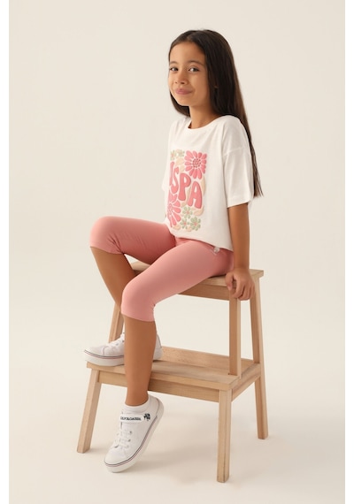 U.S. Polo Assn. Lisanslı Flower Krem Kız Çocuk Kapri Takım 5274-43158 Krem