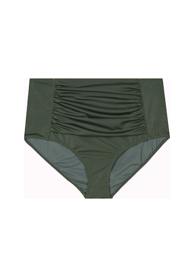 Büyük Beden Drape Detaylı Toparlayıcı Yüksek Bel Kadın Bikini Alt Haki
