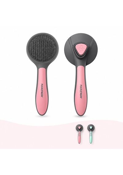Patikadan Otomatik Tuşlu Kendini Temizleyen Kedi Köpek Tarağı - Pembe