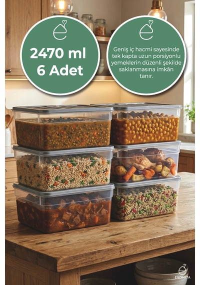 6 Adet 2470 Ml Saklama Kabı Seti Kapaklı Plastik Buzdolabı Düzenleyici Mikrodalga Uyum Renkli