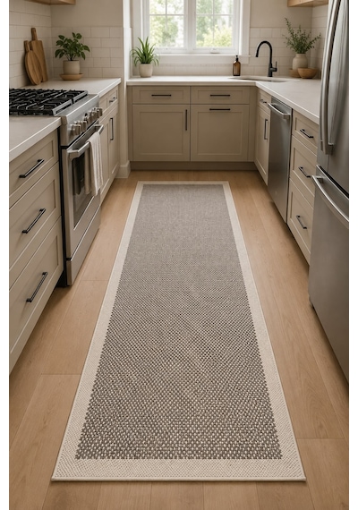 Sisal Halı- Hol Koridor Halısı- Kaymaz Taban- Yıkanabilir Kilim Halı Yolluk Gri - Krem