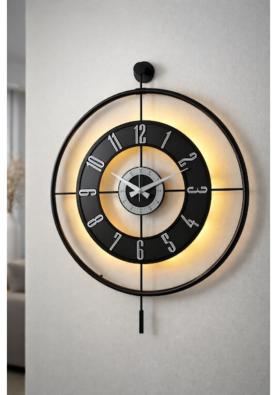 Pey Aksesuar Metal Camlı Duvar Saati 60x80 Cm Büyük Boy Işıklı Gerçek Cam Siyah-şeffaf-siyah-gümüş M61-siyah-şeffaf-siyah-gümüş