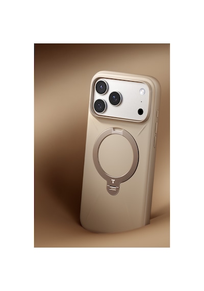 Torras Apple iPhone 17 Pro / 18 Pro Uyumlu O Stand Spin Silicone Serisi Magsafe Kılıf Krem