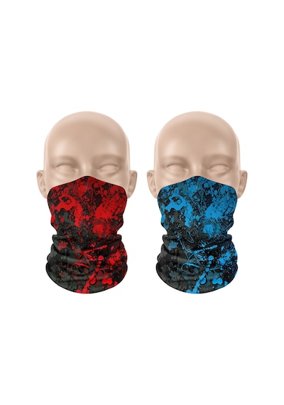 Dair Kırmızı Turkuaz Desenli 2'li Set Boyunluk Bandana Outdoor Balaklava Yüz Maskesi Kafa Bandı