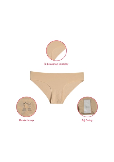 Alya Underwear Basic Lazer Kesim Kadın Bikini Külot Dikişsiz Kadın Slip - Ultra Esnek Ve Rahat 6'lı Paket Ten