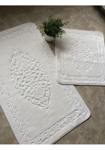 Cotton Eco 2li Pamuklu Banyo Paspas Seti Osmanlı Desen Krem Renkli