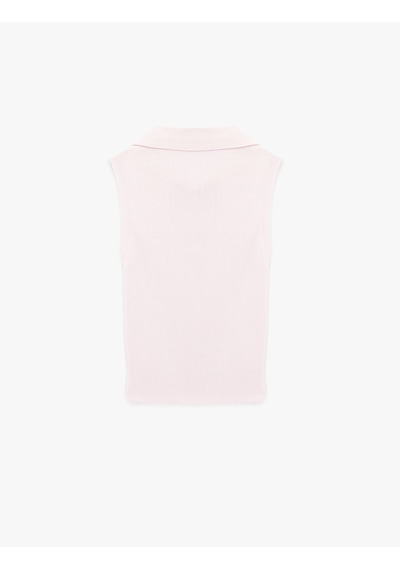Koton Düğmeli Kolsuz Polo Yaka Triko Bluz Pembe 6sak30032ht Gül