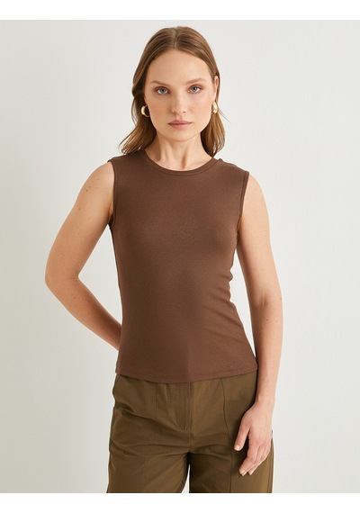Koton Crop Fitilli Atlet Halter Yaka Kahverengi 4sak10493ek Kahve