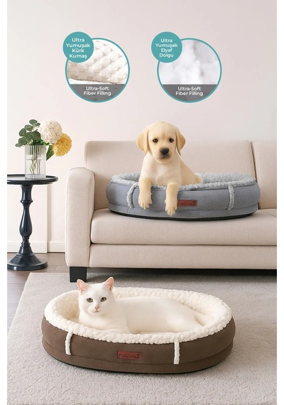 Kürk Peluş Ortopedik Kedi Köpek Evcil Hayvan Yatağı Patichill Yıkanabilir Simba Gri
