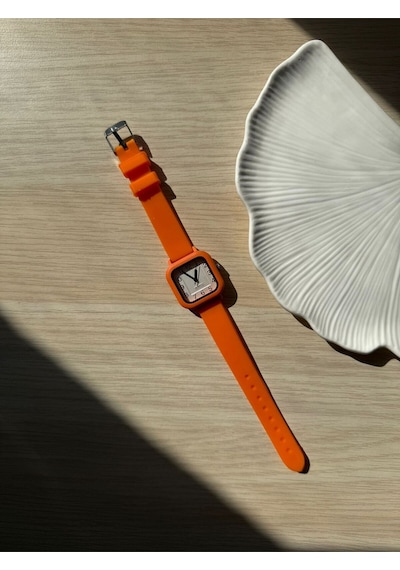 Retro Minimal Silikon Kordon Vintage Kadın Kol Saati Turuncu Altın