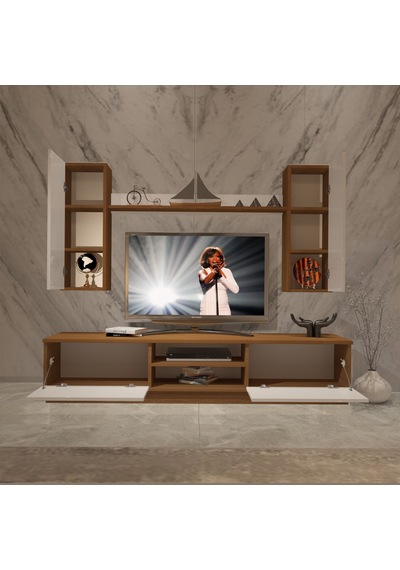 Decoraktiv Eko 5db Mdf Dvd Tv Ünitesi Tv Sehpası Ceviz - Beyaz
