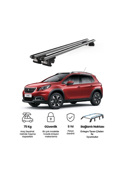Venüs Peugeot 2008 2013-2020 Uyumlu Gri Ara Atkı Port Bagaj Tavan Barı
