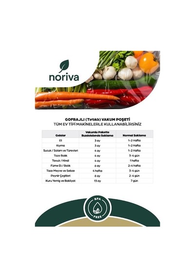 Noriva Ev Tipi Gofrajlı Vakum Poşeti Rulo Seçenekli 5 Metre 30 Cm