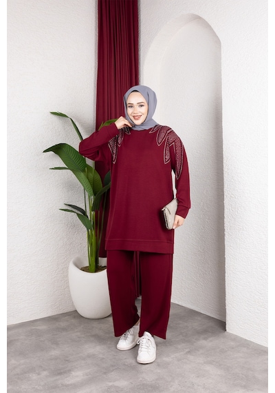 Hira Life Fashion Moda Efsa Kadın Bordo Tesettür Giyim Zarif Taş Detaylı Tunik & Pantolon İkili Takım Bordo Bordo Hira Life Fashion Moda Efsa Kadın Bordo Tesettür Giyim Zarif Taş Detaylı Tunik & Pantolon İkili Takım Bordo Bordo