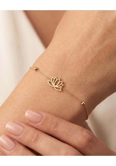 Sade Küçük Lotus Çiçeği 14 Ayar Altın Bileklik Sarı