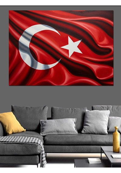 Türk Bayrağı Ve Ay Yıldız Dalgalanışı Dekoratif Kanvas - Mdf Ahşap Tablo