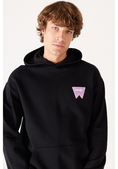 Wrangler Loose Fit Rahat Kesim Kapüşonlu İçi Polarlı Sırt Baskılı Siyah Sweatshirt