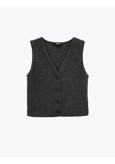 Koton Slim Fit Düğmeli V Yaka Triko Yelek Antrasit 6wak30054ek Antrasit