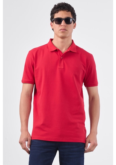 Dufy Kırmızı Polo Yaka Pamuklu Düz Renk Slim Fit Erkek T-shirt Kırmızı