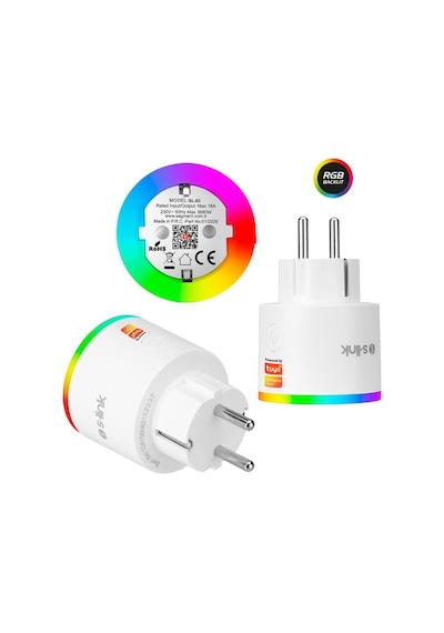 S-link Sl-03 16a Akım Korumalı Akıllı Priz Rgb Işıklı 2,4g Wifi-bt Tuya Destekli - 37622