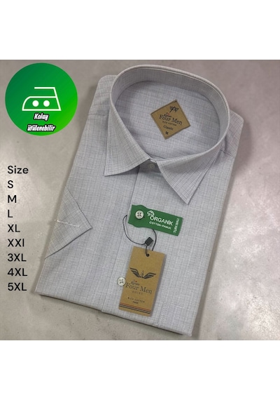 Eren Style Linen Keten Klasik %100 Cotton Kısa Kollu Terletmeyen Gömlek Gri