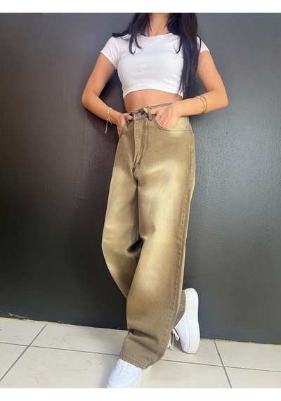 St.poll Vintage Eskitme Yıkama Unisex Baggy Jean Pantolon Vintage Vizon