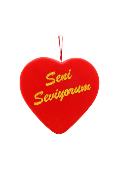 Kalp Sarkıt Asma Süs, Seni Seviyorum Baskılı - 25 Cm X 25 Cm