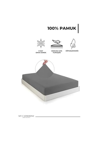 Lastikli & Hipoalerjenik Çarşaf%100 Pamuk Penye Kumaş 120x200 Antrasit, Luxcarsaf Abanoz
