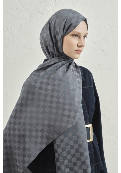 Armine Elegance İpek Pamuk Dama Şal 19 Füme