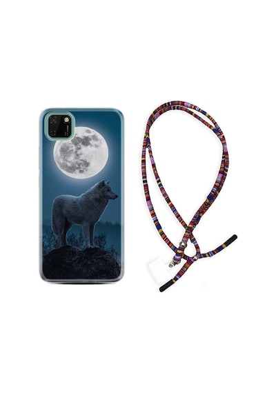 Huawei Y5P Kılıf Rasta Boyun Askılı Wolf Moon 1857