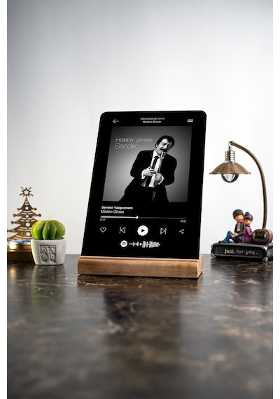 Siyah Spotify Kişiselleştirilebilir Barkodlu Masa Ev Dekor Dekoratif Ahşap