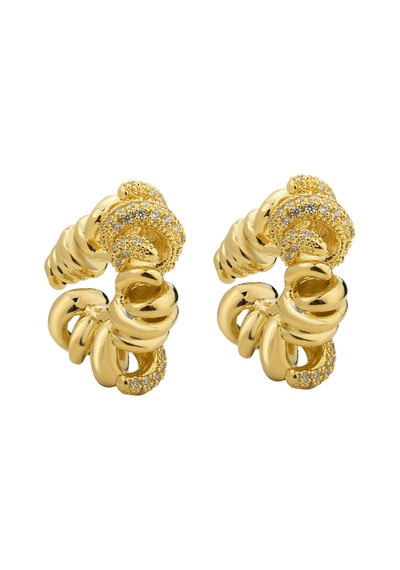 Gold Taşlı Burgulu Küpe Altın