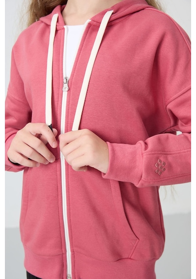 Yaban Gülü Pamuklu İçi Tüylü Yumuşak Dokulu Standart Fit Nakışlı Kız Çocuk Sweatshirt - 75149 Gül